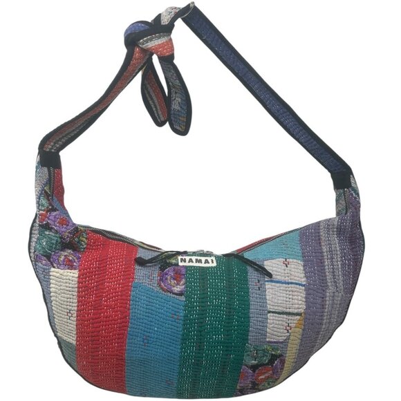 Namai Kantha Patchwork Quilted Crescent Crossbody Bag Zero Waste One of A Kind - Picture 1 of 11